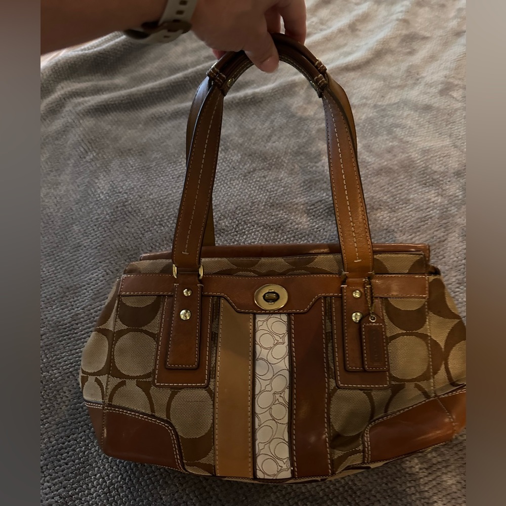 Coach vintage brown and tan leather shoulder bag.